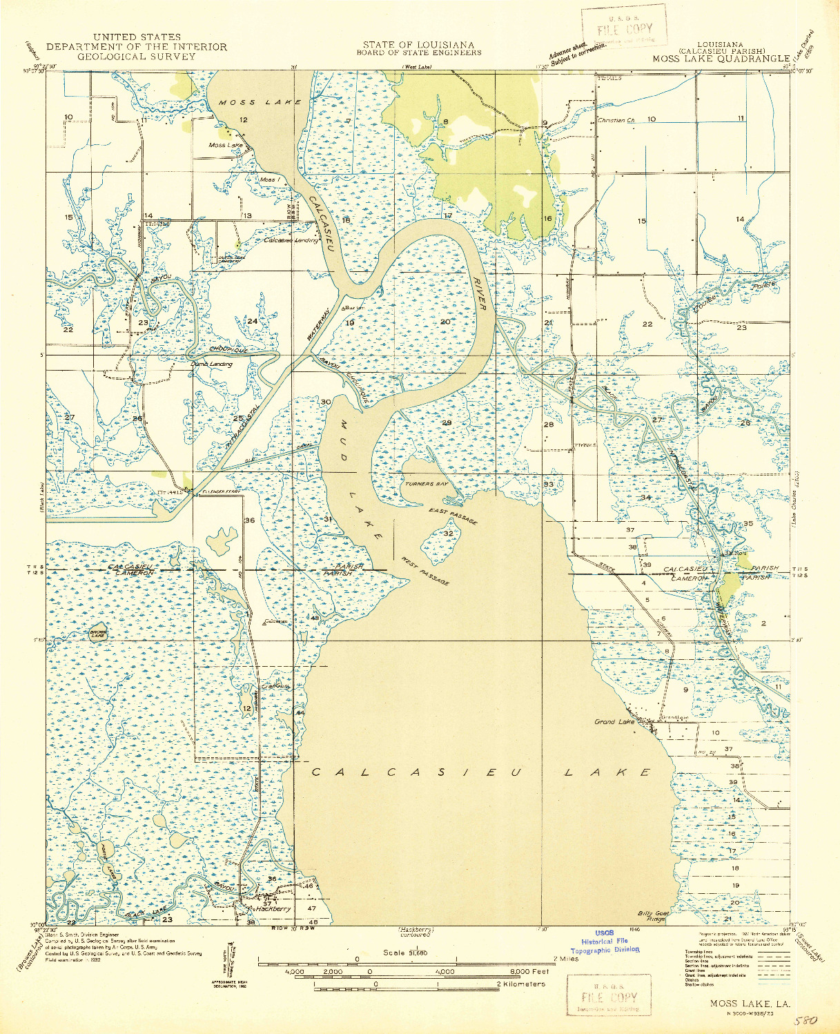 USGS 1:31680-SCALE QUADRANGLE FOR MOSS LAKE, LA 1946