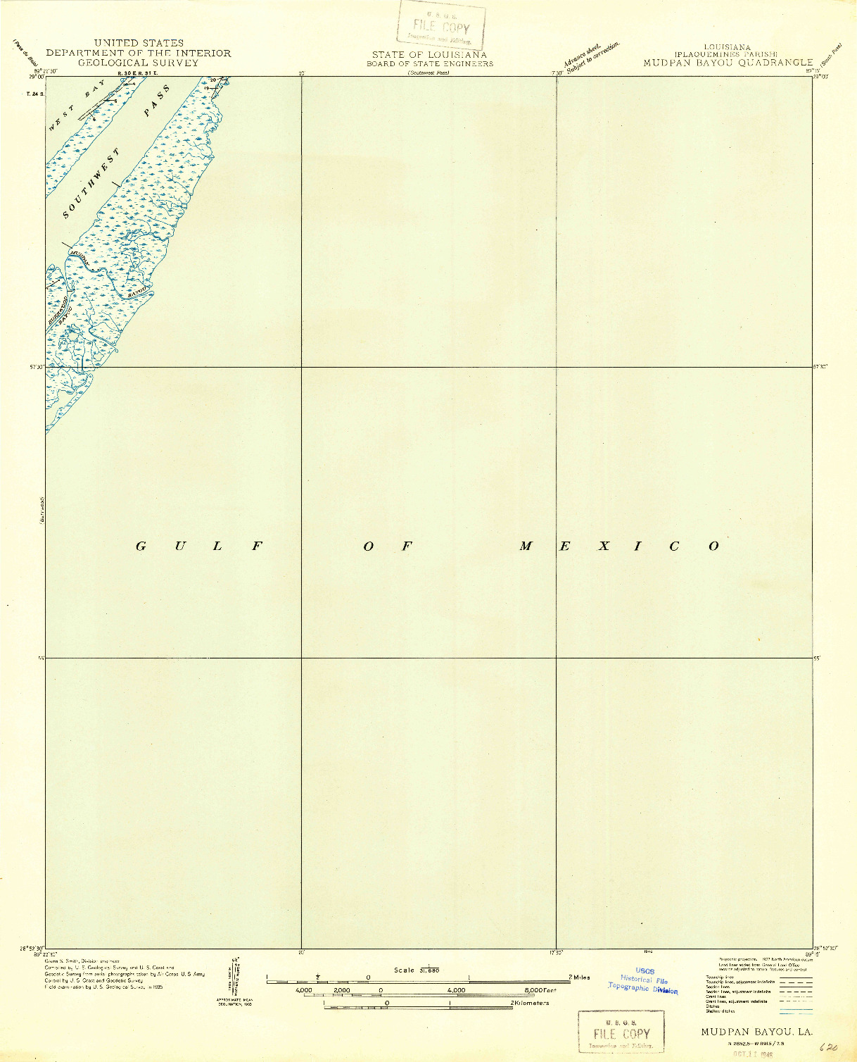 USGS 1:31680-SCALE QUADRANGLE FOR MUDPAN BAYOU, LA 1946