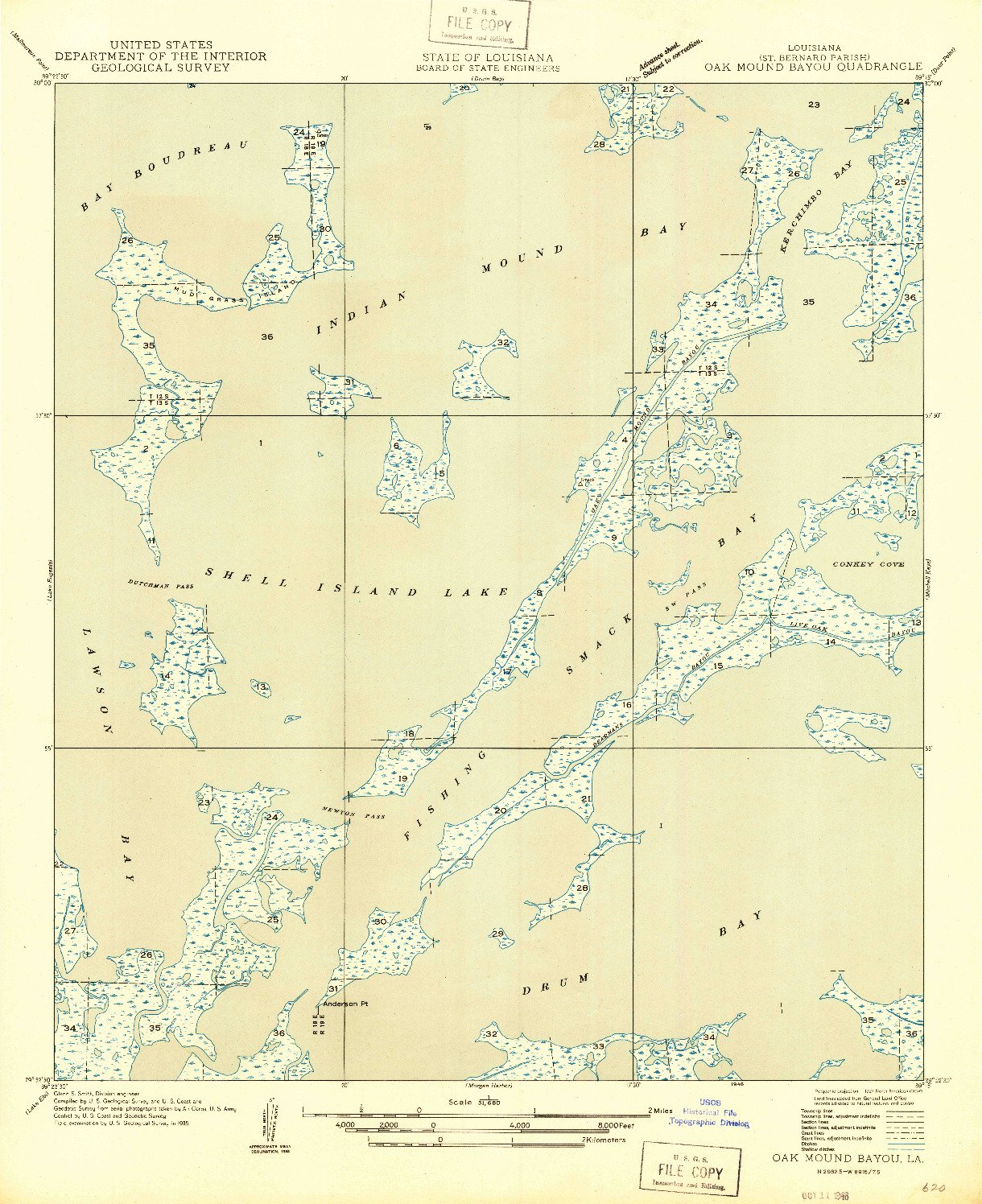 USGS 1:31680-SCALE QUADRANGLE FOR OAK MOUND BAYOU, LA 1946