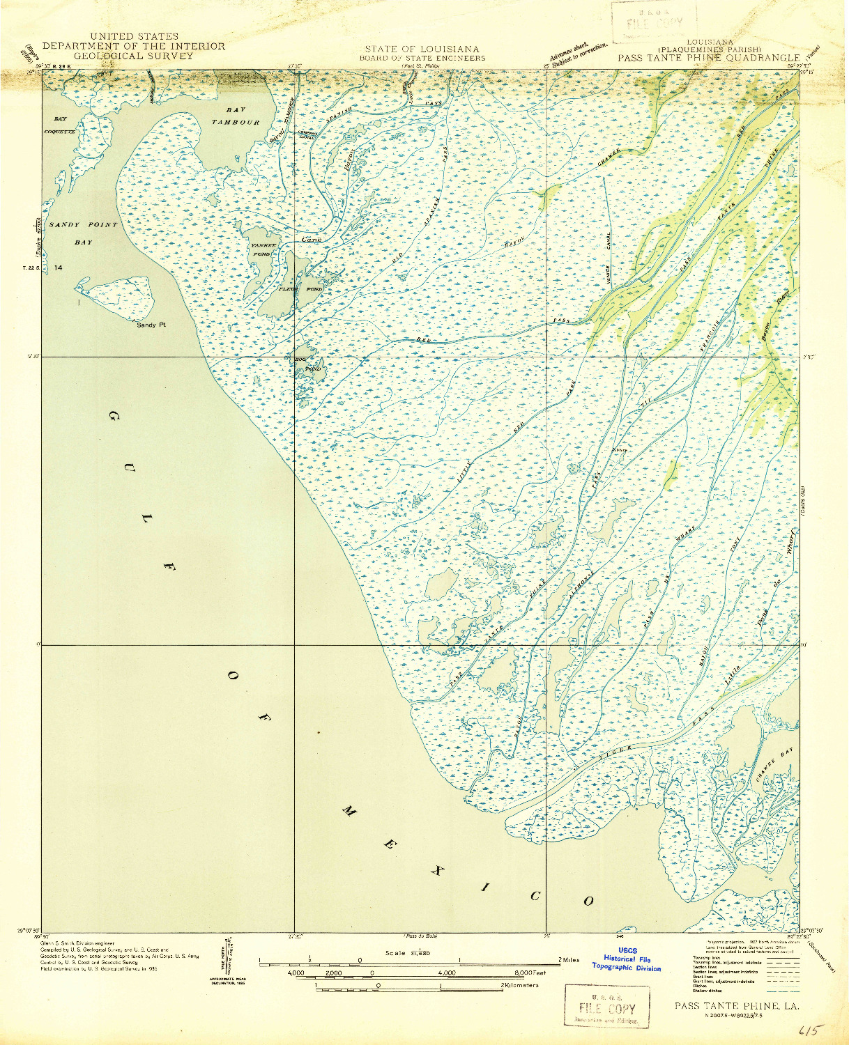 USGS 1:31680-SCALE QUADRANGLE FOR PASS TANTE PHINE, LA 1946
