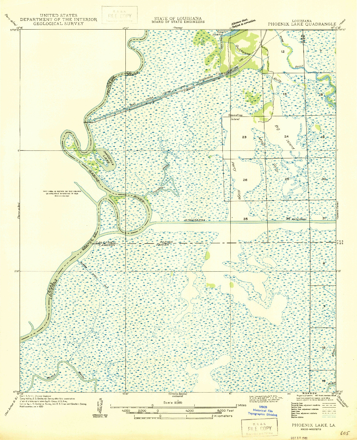 USGS 1:31680-SCALE QUADRANGLE FOR PHOENIX LAKE, LA 1946