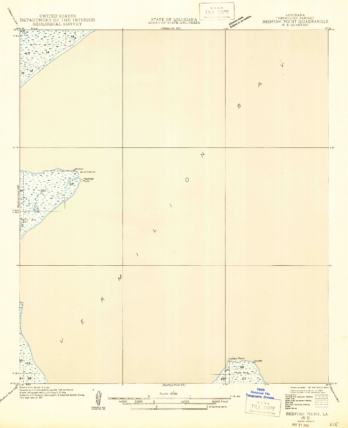 USGS 1:31680-SCALE QUADRANGLE FOR REDFISH POINT NE, LA 1946