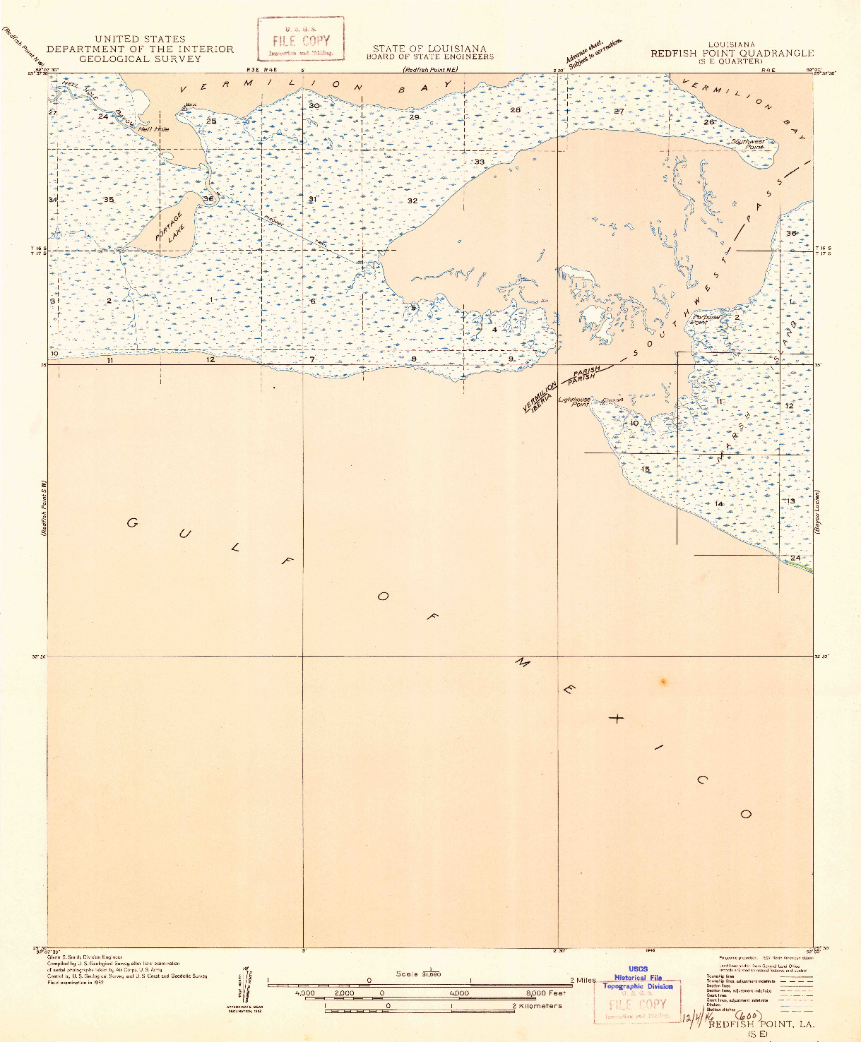 USGS 1:31680-SCALE QUADRANGLE FOR REDFISH POINT SE, LA 1946