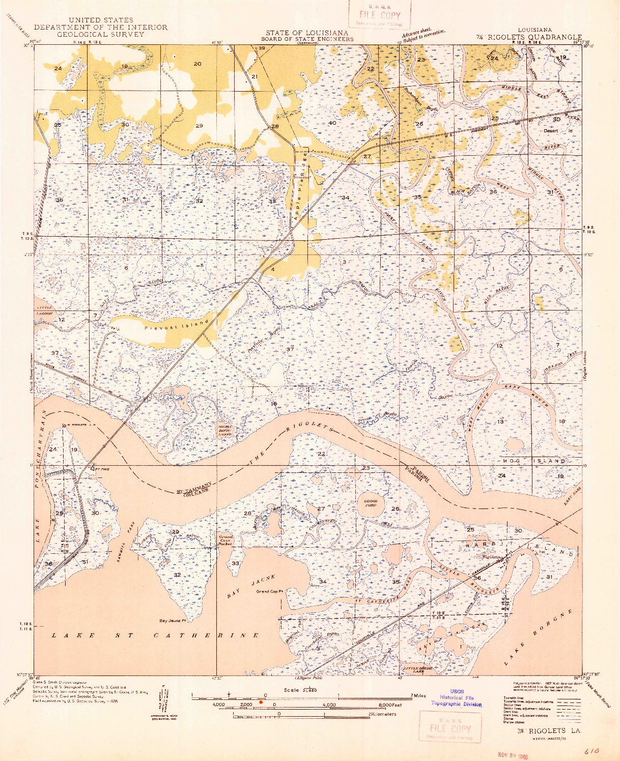 USGS 1:31680-SCALE QUADRANGLE FOR RIGOLETS, LA 1946