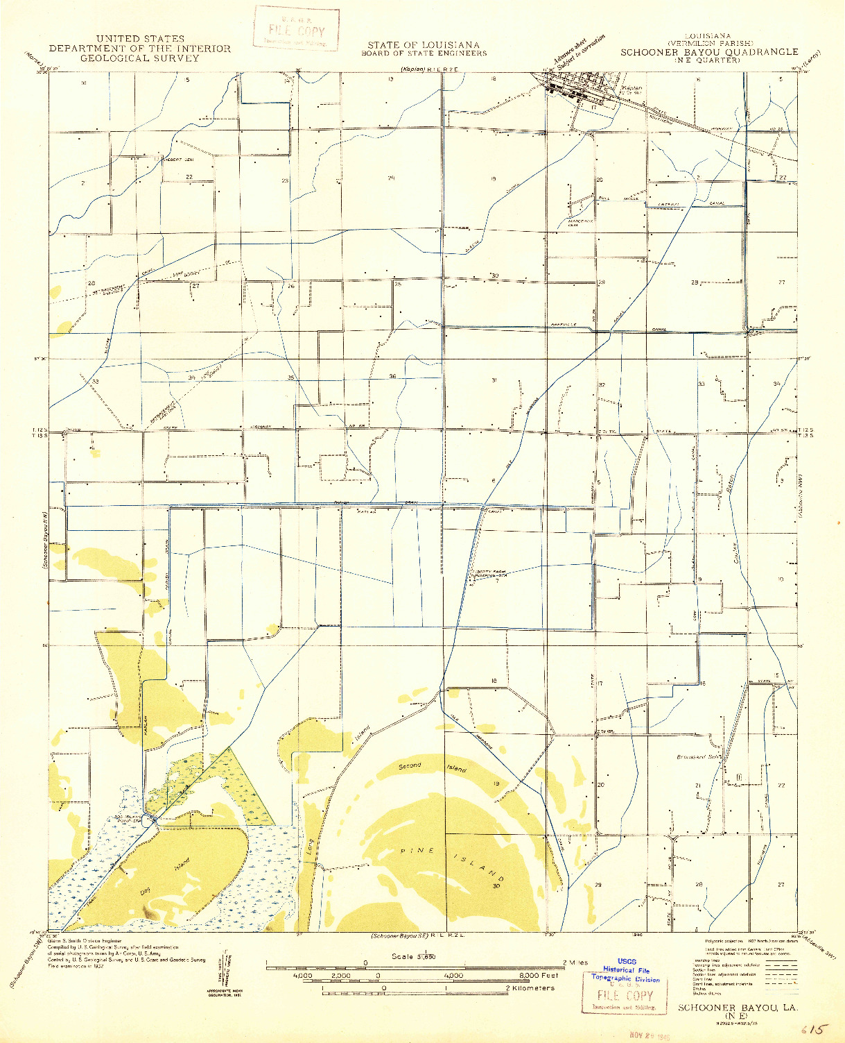USGS 1:31680-SCALE QUADRANGLE FOR SCHOONER BAYOU NE, LA 1946