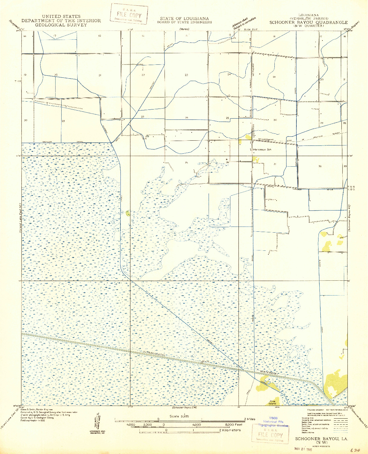 USGS 1:31680-SCALE QUADRANGLE FOR SCHOONER BAYOU NW, LA 1946