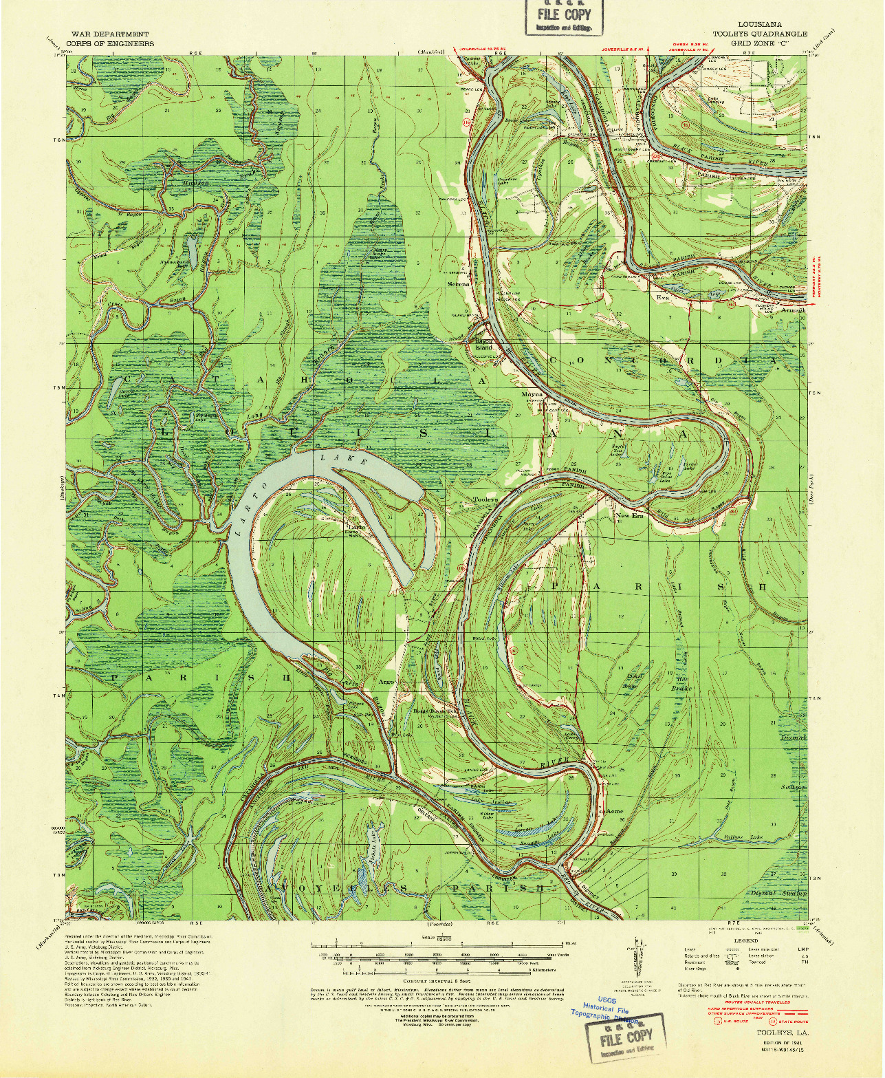 USGS 1:62500-SCALE QUADRANGLE FOR TOOLEYS, LA 1941