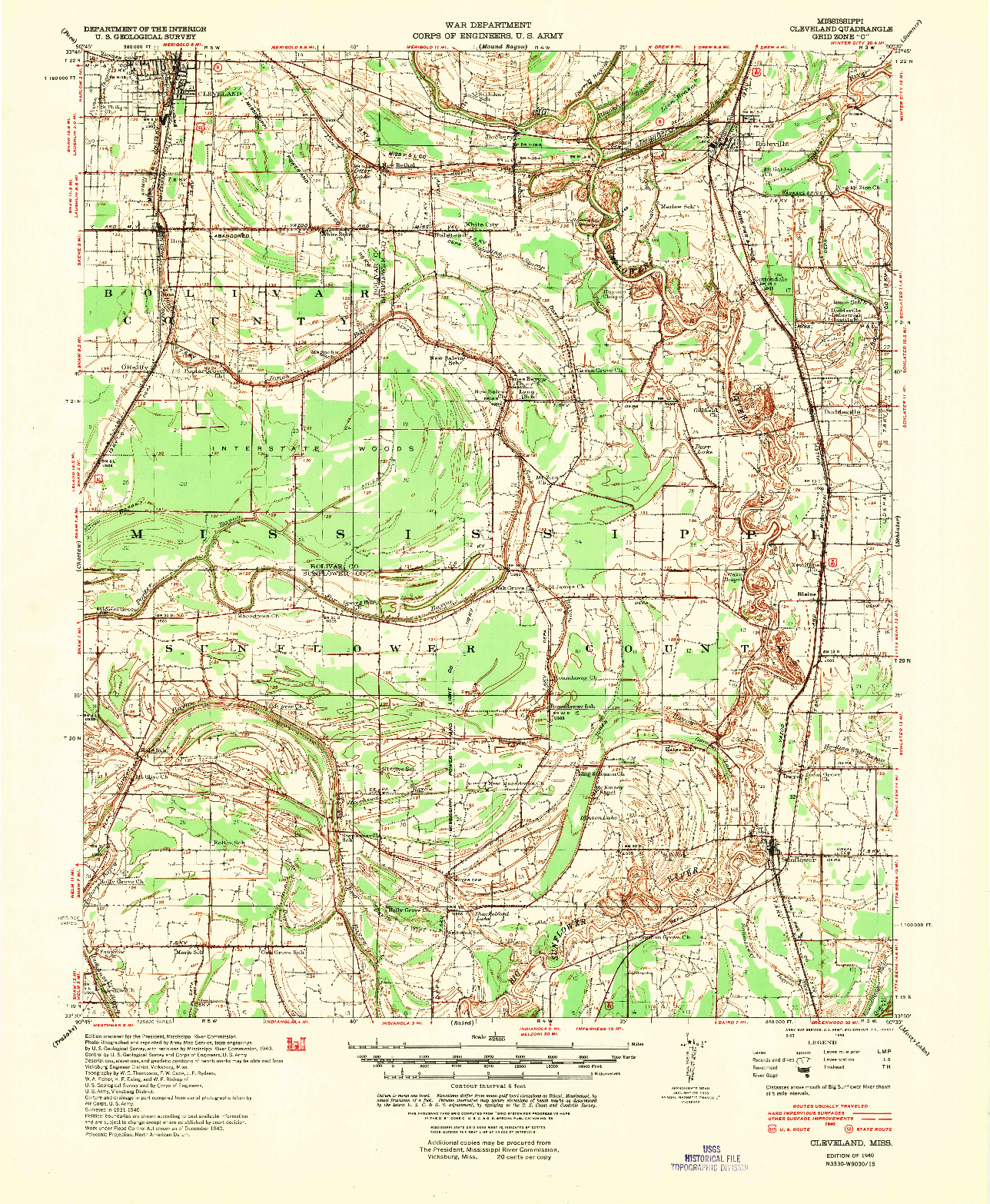 USGS 1:62500-SCALE QUADRANGLE FOR CLEVELAND, MS 1940