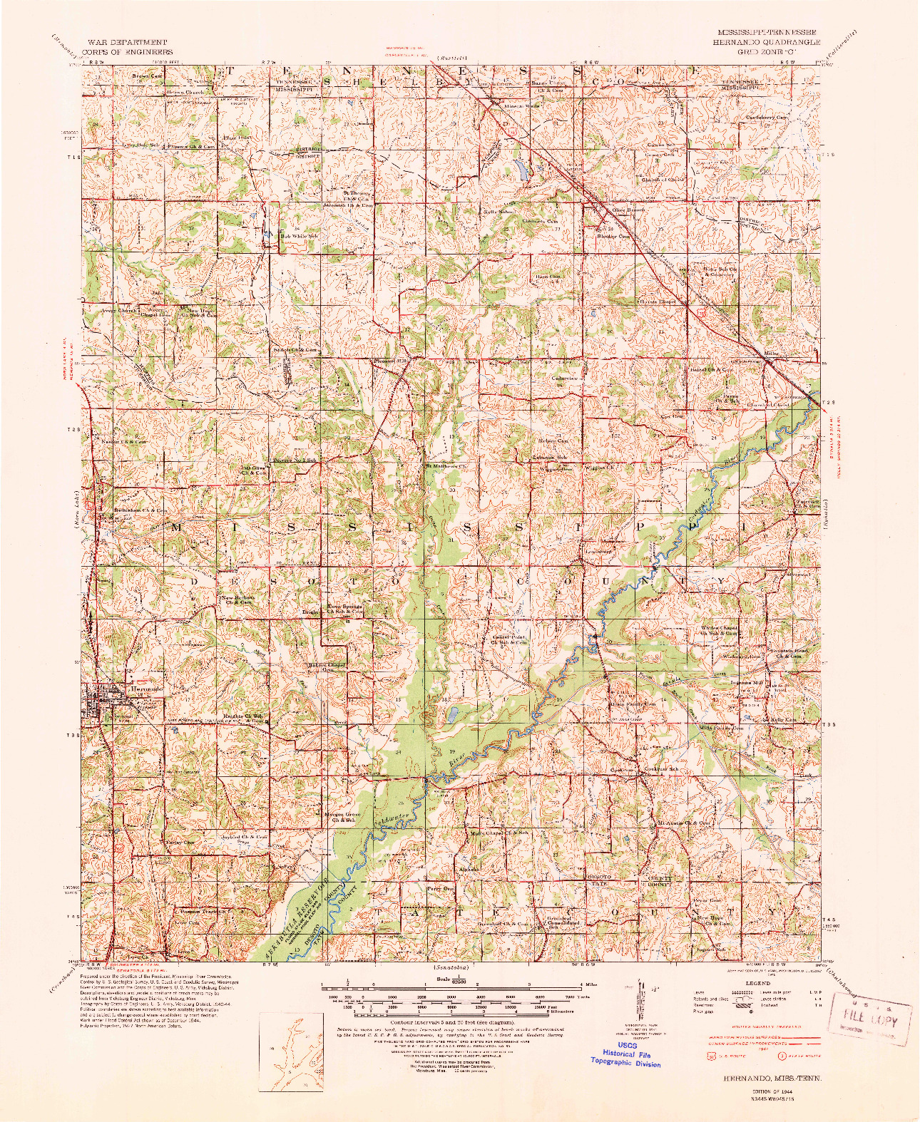 USGS 1:62500-SCALE QUADRANGLE FOR HERNANDO, MS 1944