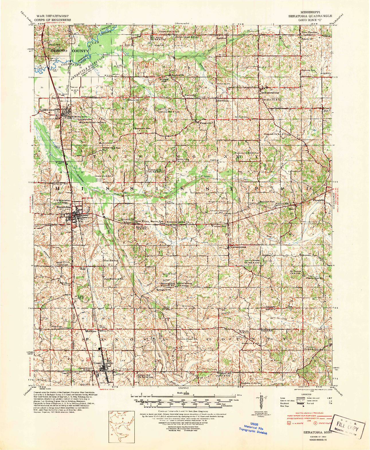 USGS 1:62500-SCALE QUADRANGLE FOR SENATOBIA, MS 1944