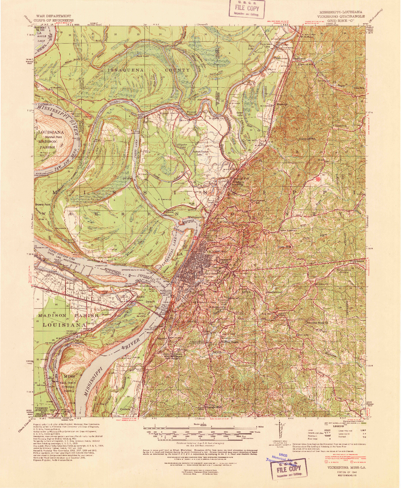 USGS 1:62500-SCALE QUADRANGLE FOR VICKSBURG, MS 1941