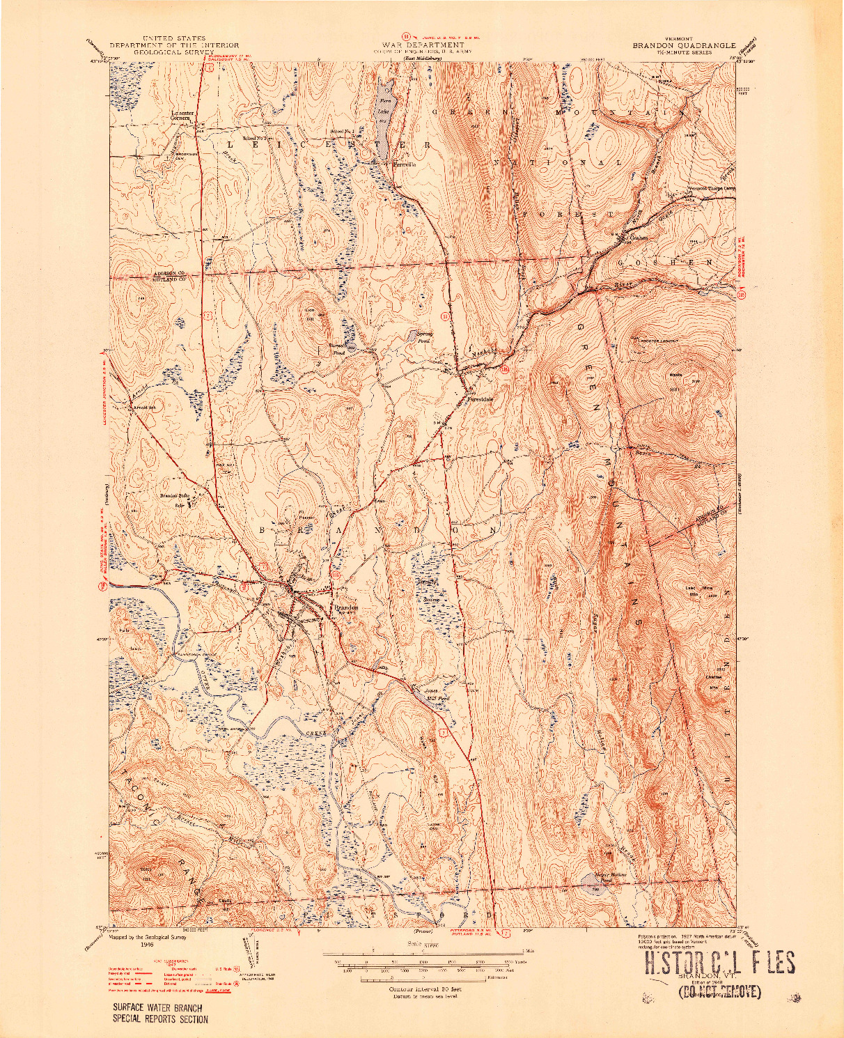 USGS 1:31680-SCALE QUADRANGLE FOR BRANDON, VT 1946