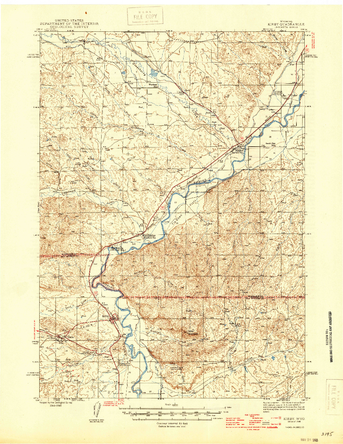 USGS 1:62500-SCALE QUADRANGLE FOR KIRBY, WY 1946