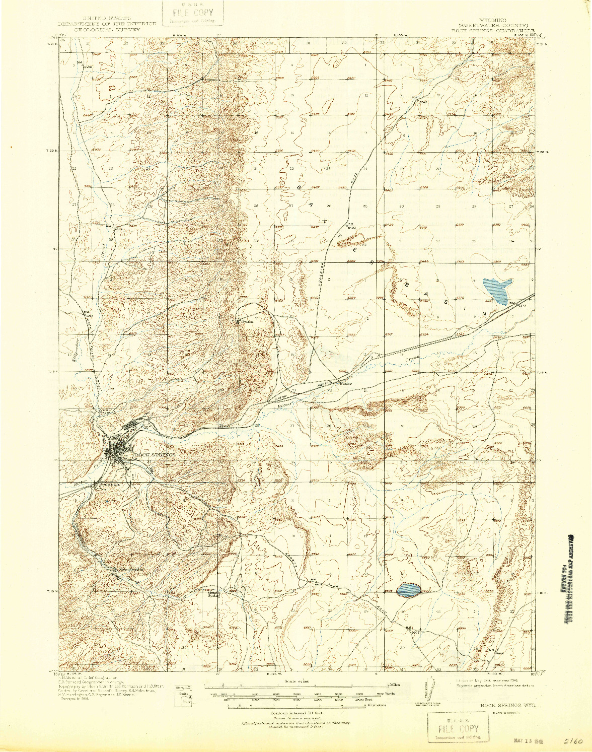 USGS 1:62500-SCALE QUADRANGLE FOR ROCK SPRINGS, WY 1910