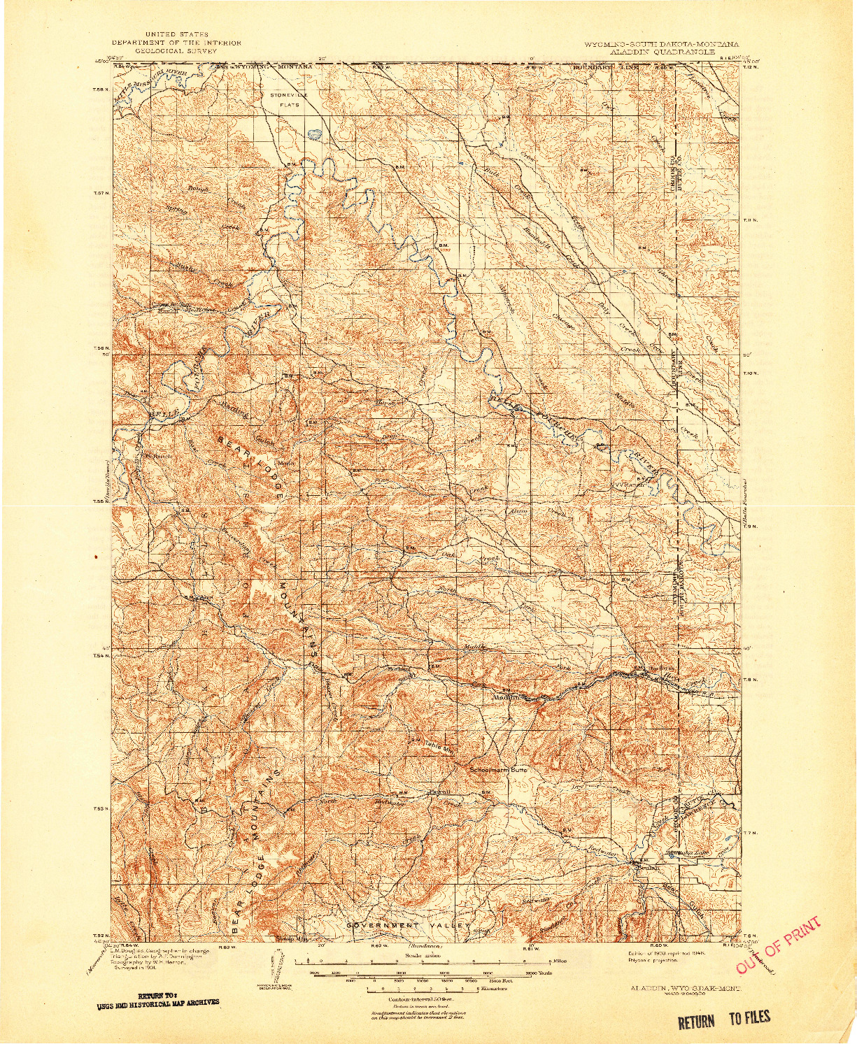 USGS 1:125000-SCALE QUADRANGLE FOR ALADDIN, WY 1903