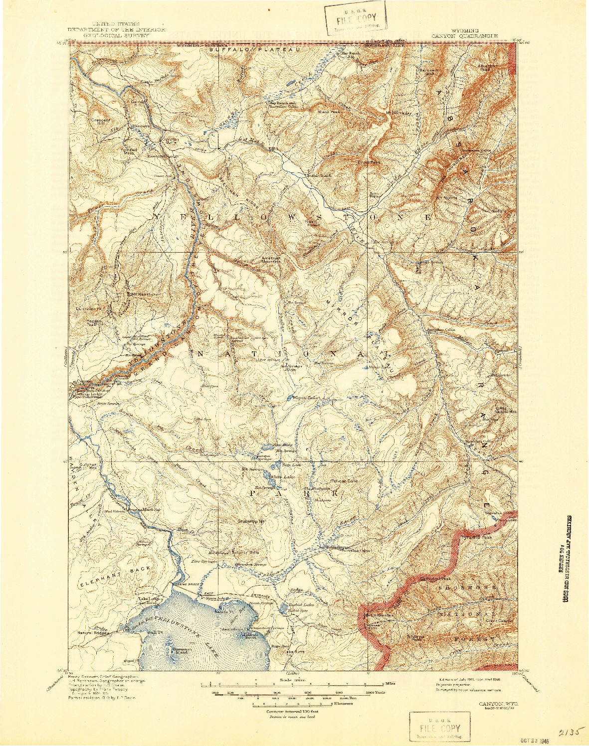 USGS 1:125000-SCALE QUADRANGLE FOR CANYON, WY 1911