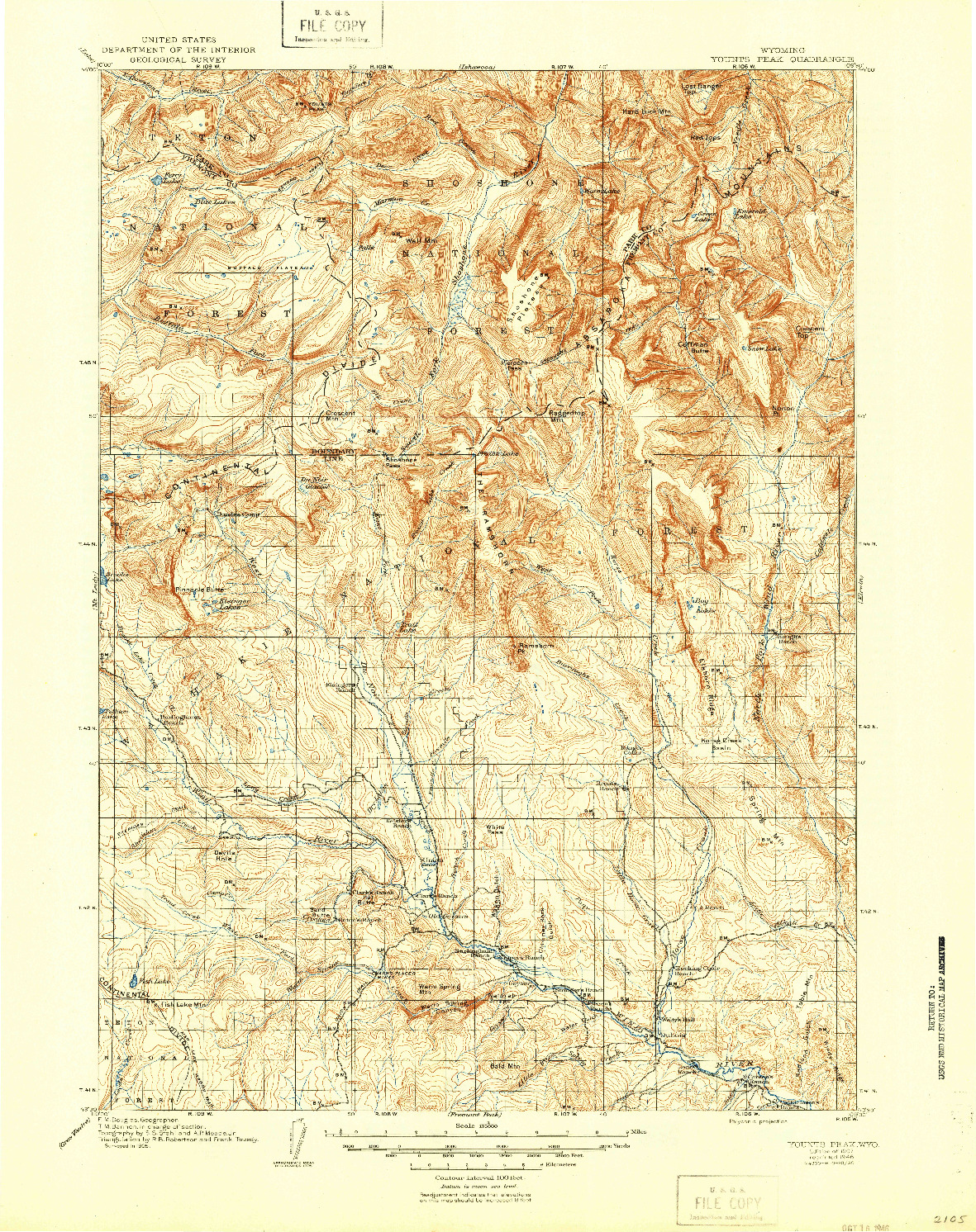 USGS 1:125000-SCALE QUADRANGLE FOR YOUNTS PEAK, WY 1907