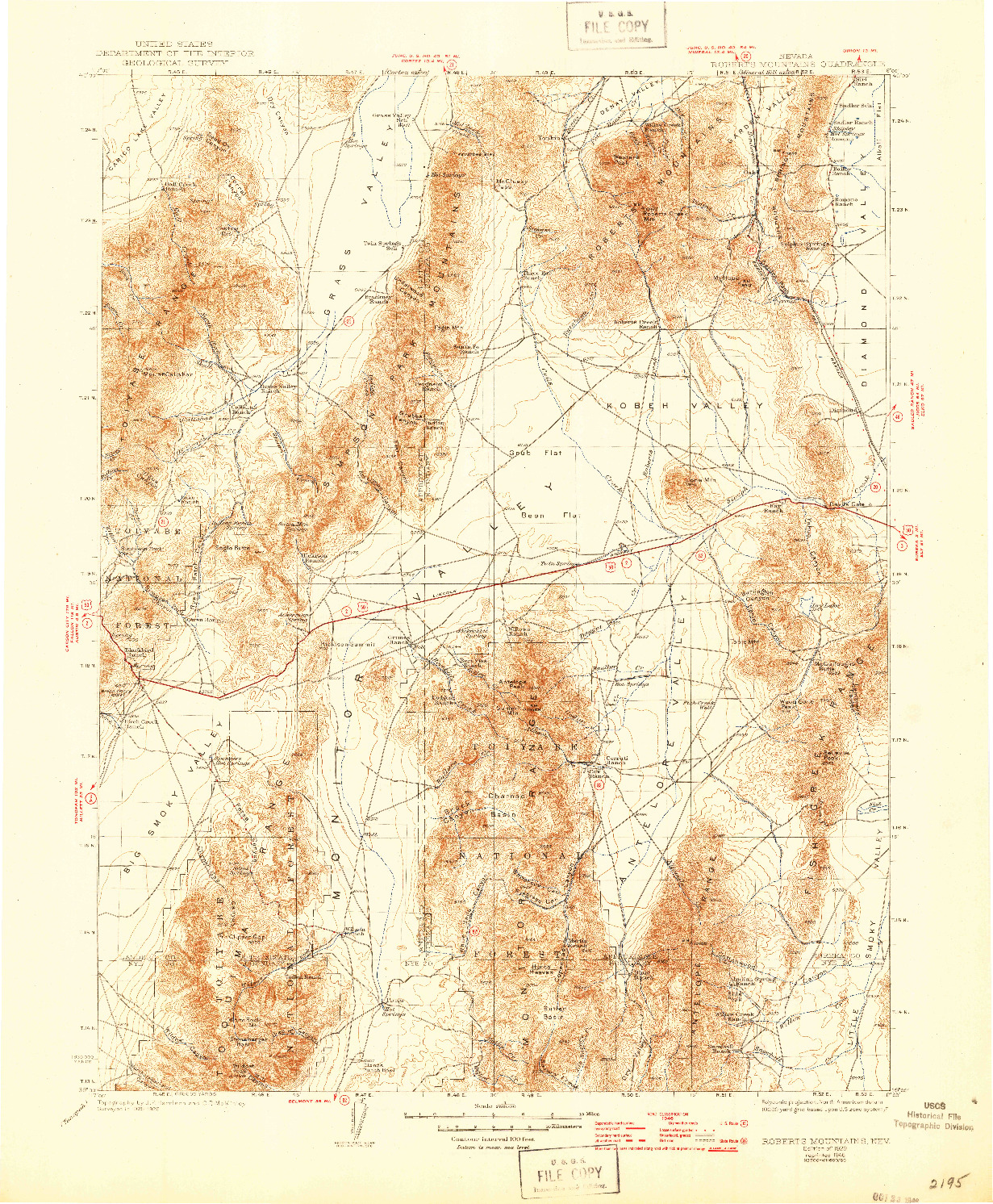 USGS 1:250000-SCALE QUADRANGLE FOR ROBERTS MOUNTAINS, NV 1929