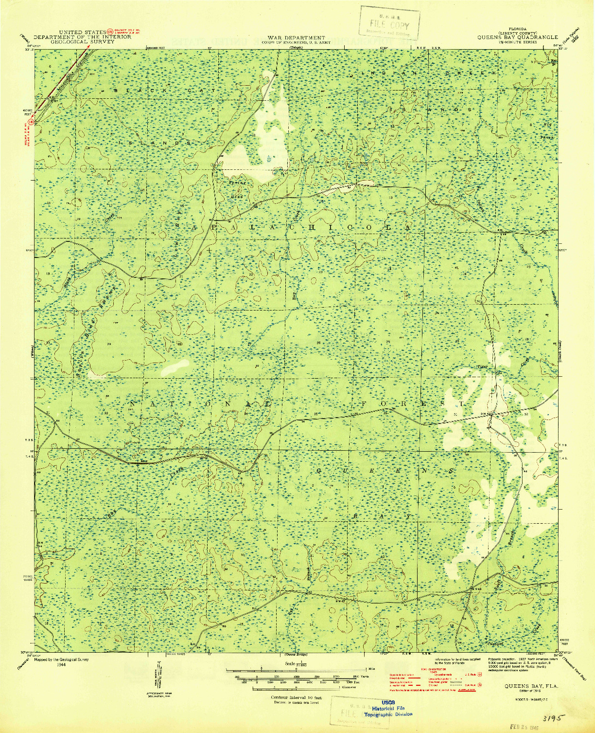 USGS 1:31680-SCALE QUADRANGLE FOR QUEENS BAY, FL 1946