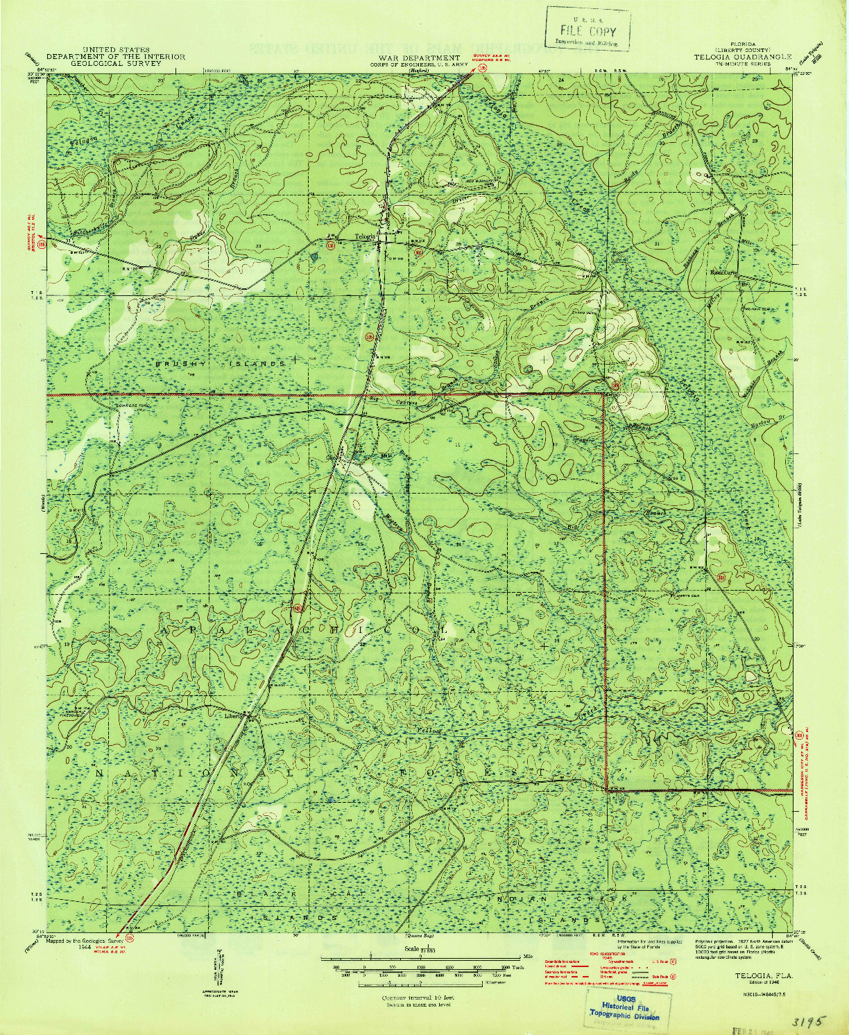 USGS 1:31680-SCALE QUADRANGLE FOR TELOGIA, FL 1946