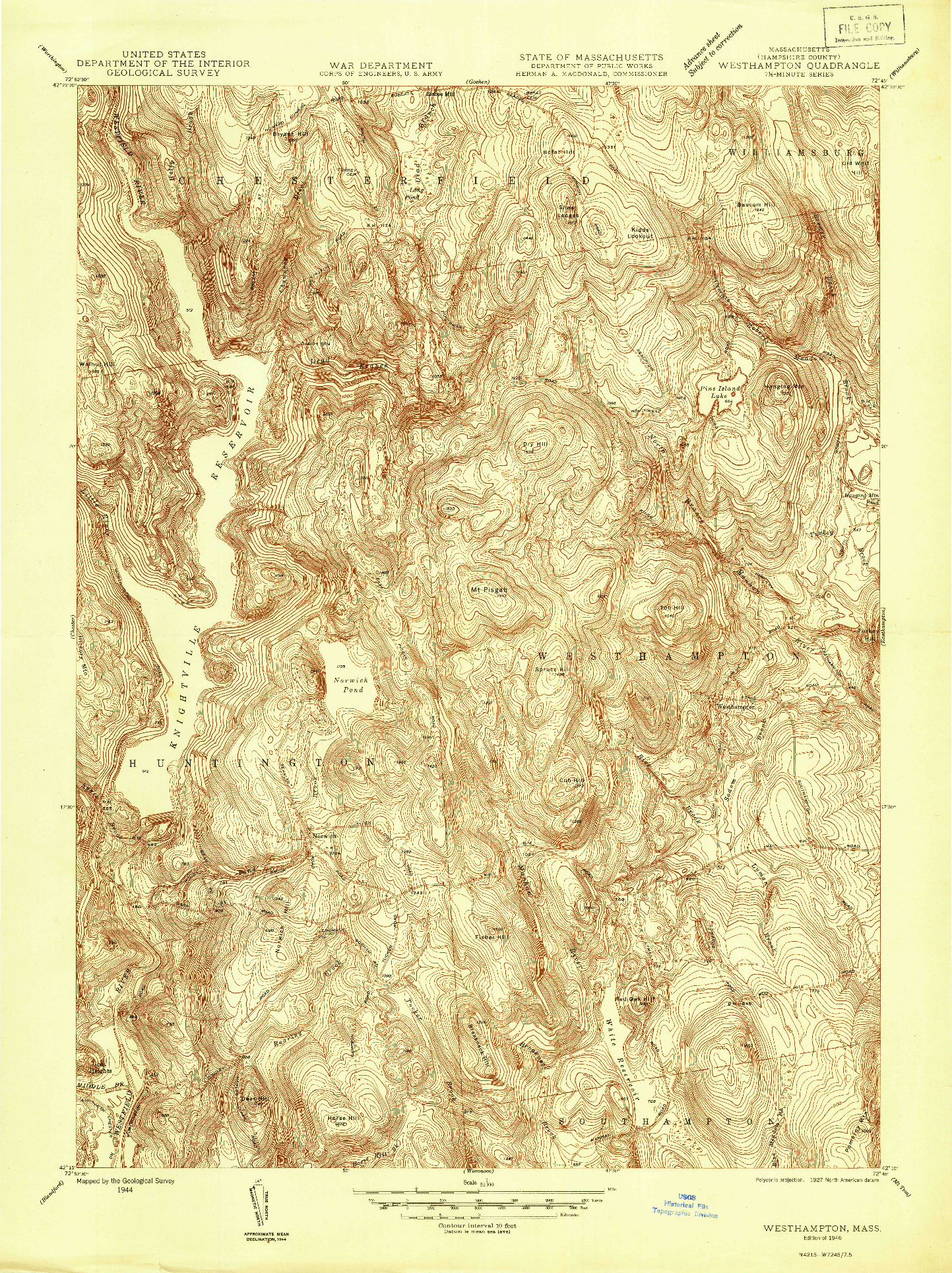 USGS 1:24000-SCALE QUADRANGLE FOR WESTHAMPTON, MA 1946