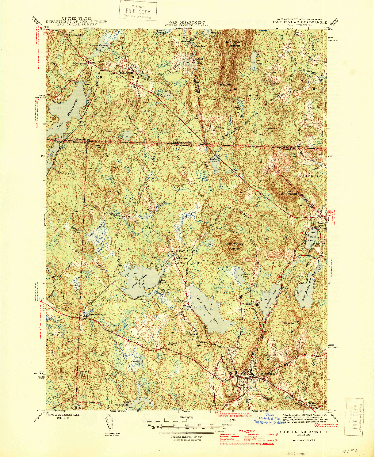 USGS 1:31680-SCALE QUADRANGLE FOR ASHBURNHAM, MA 1946