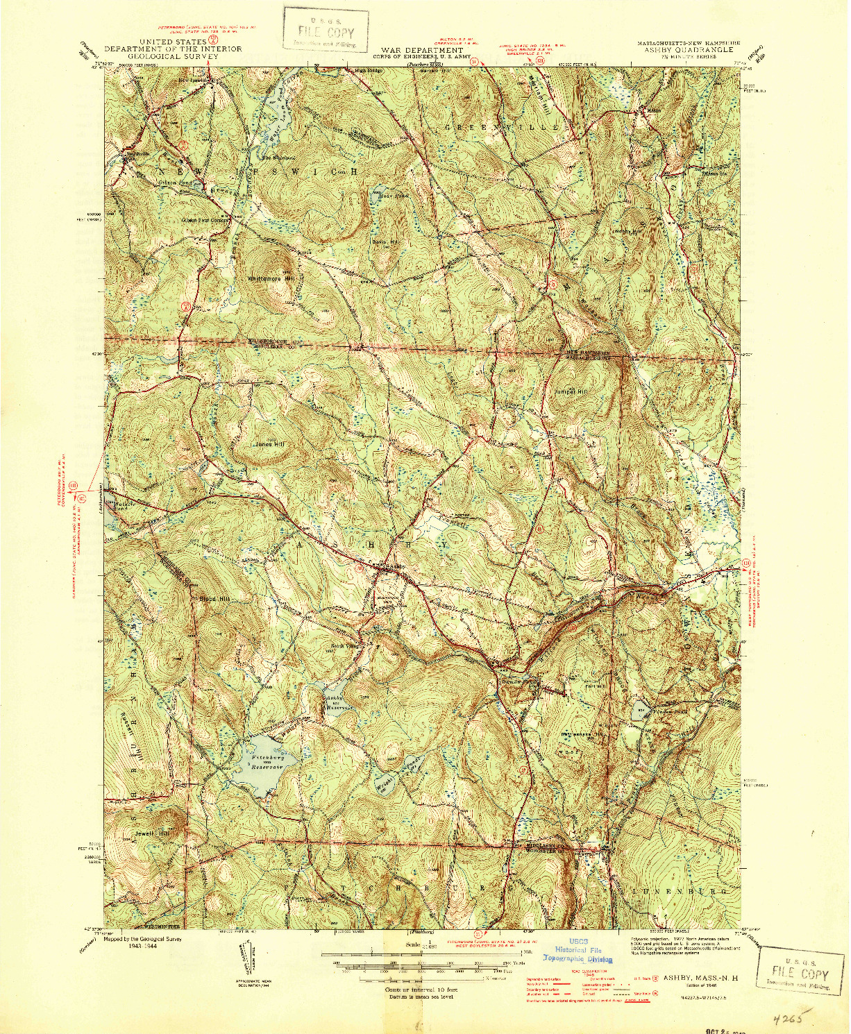 USGS 1:31680-SCALE QUADRANGLE FOR ASHBY, MA 1946