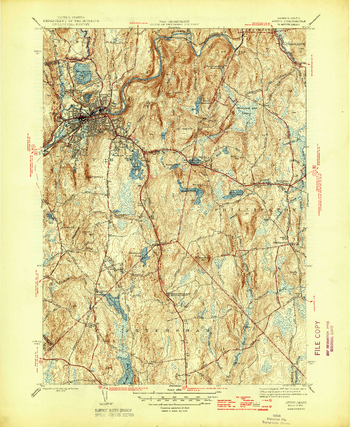 USGS 1:31680-SCALE QUADRANGLE FOR ATHOL, MA 1946