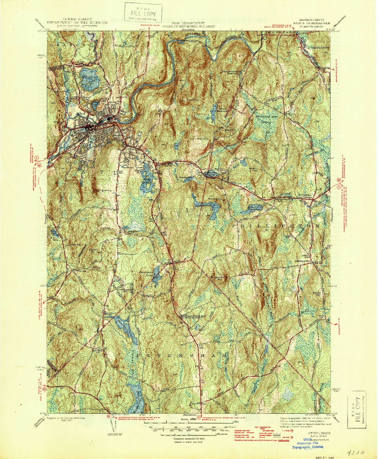 USGS 1:31680-SCALE QUADRANGLE FOR ATHOL, MA 1946