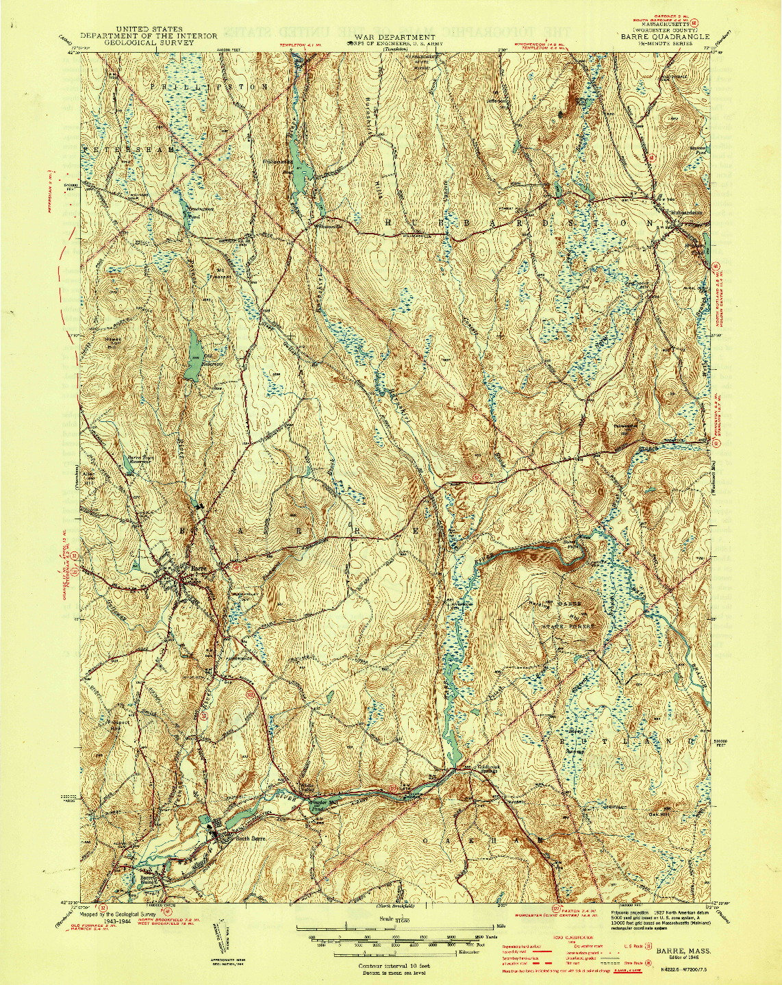 USGS 1:31680-SCALE QUADRANGLE FOR BARRE, MA 1946