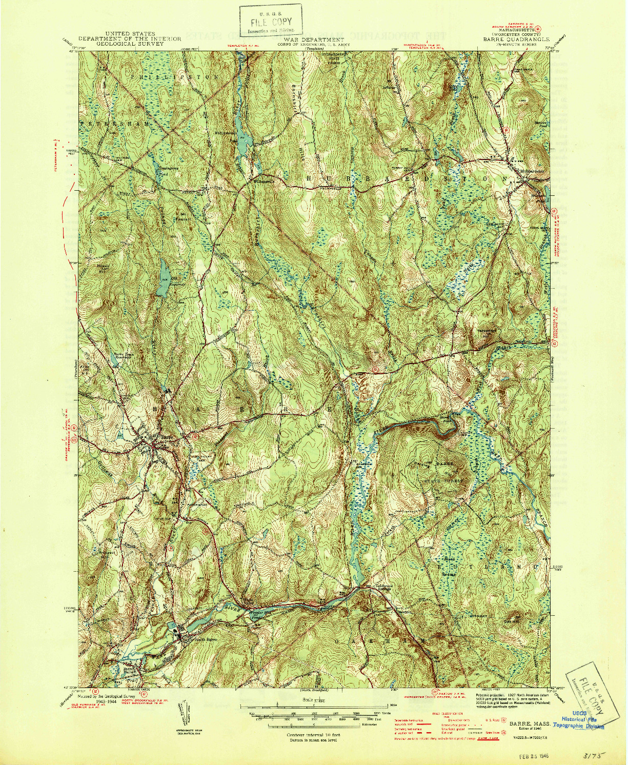 USGS 1:31680-SCALE QUADRANGLE FOR BARRE, MA 1946
