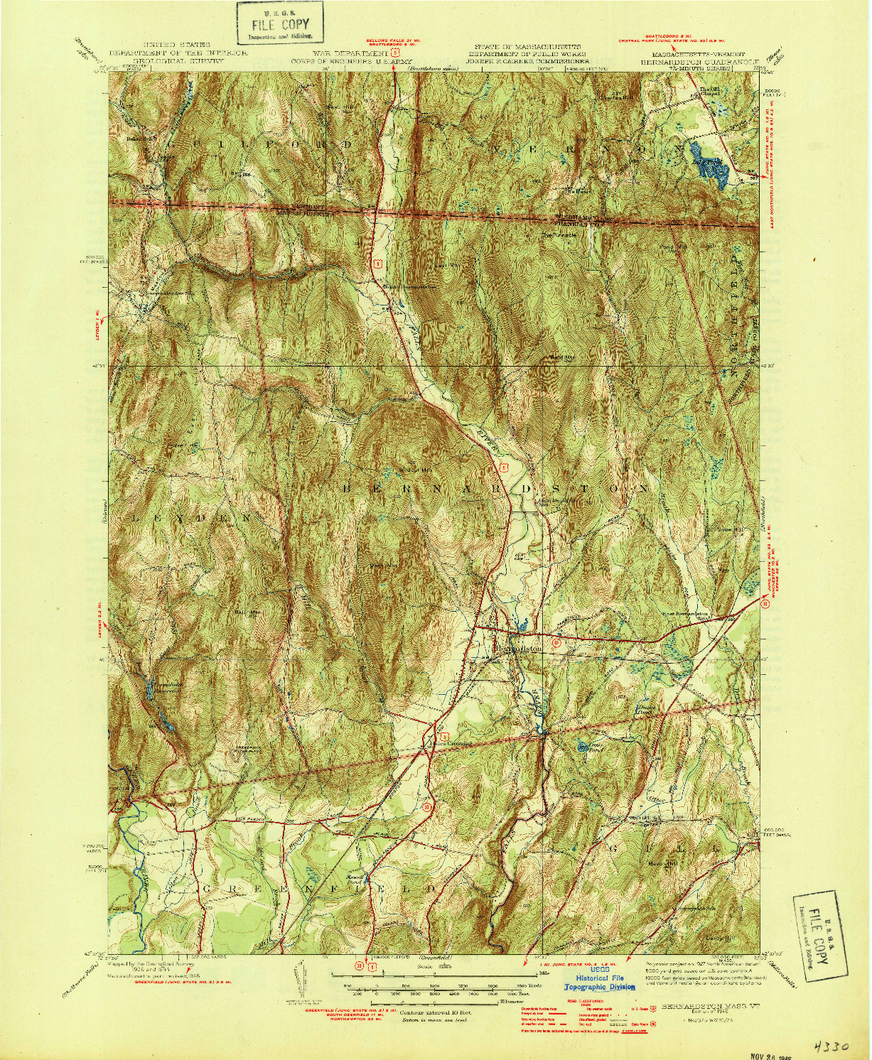 USGS 1:31680-SCALE QUADRANGLE FOR BERNARDSTON, MA 1946