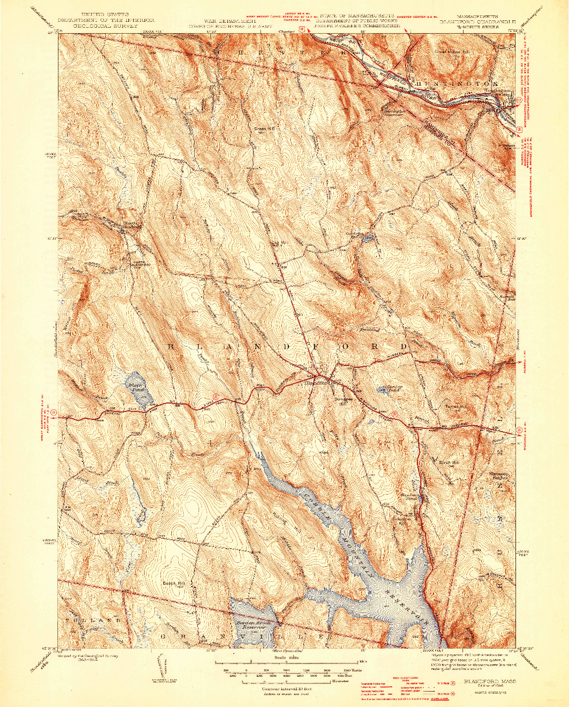 USGS 1:31680-SCALE QUADRANGLE FOR BLANDFORD, MA 1946