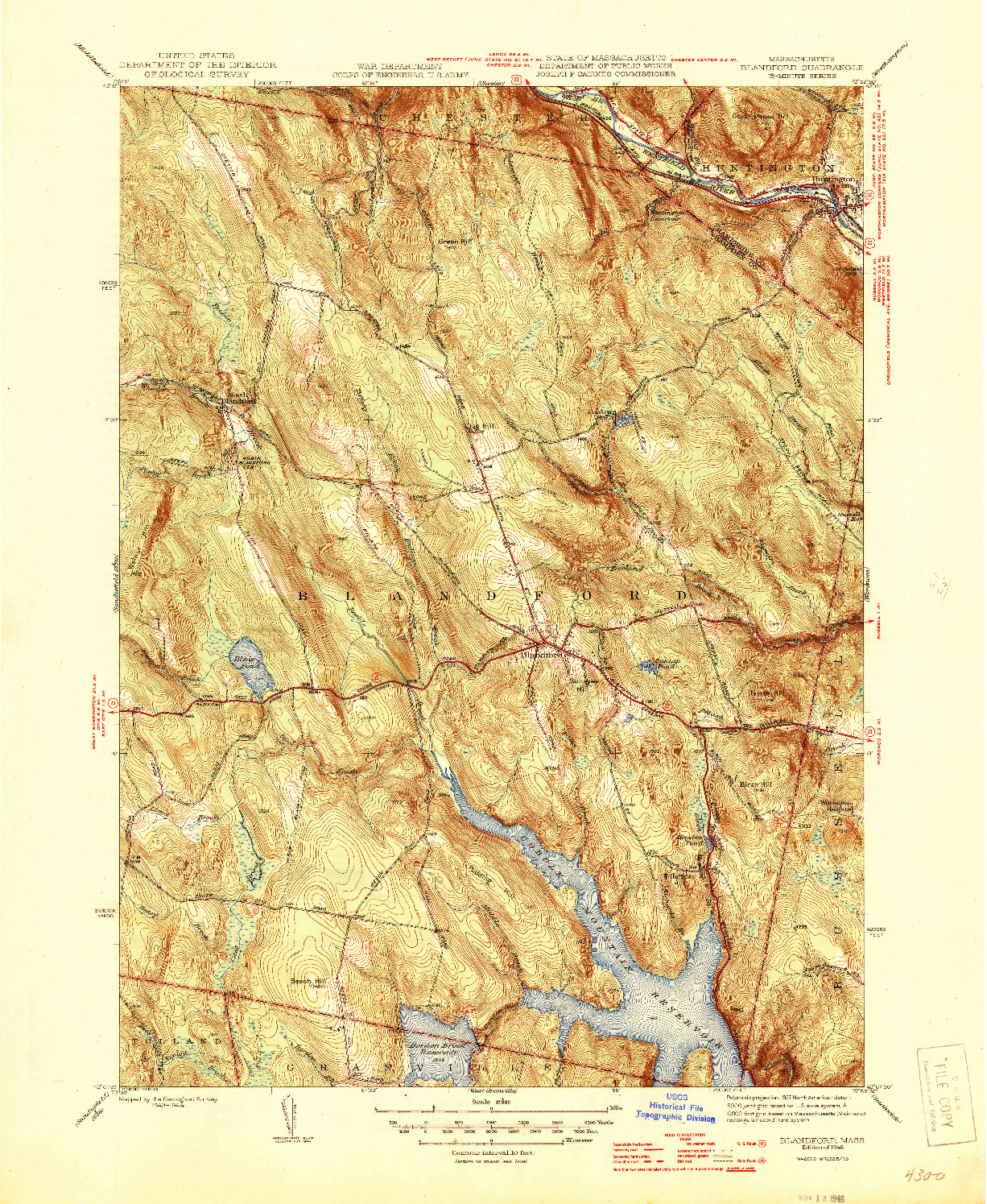 USGS 1:31680-SCALE QUADRANGLE FOR BLANDFORD, MA 1946