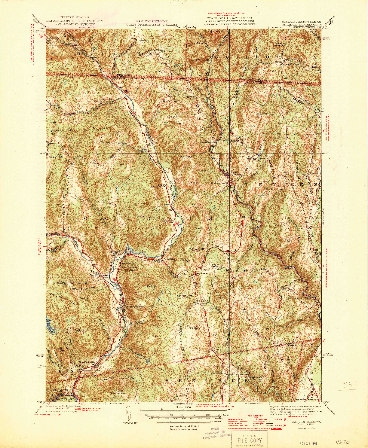 USGS 1:31680-SCALE QUADRANGLE FOR COLRAIN, MA 1946
