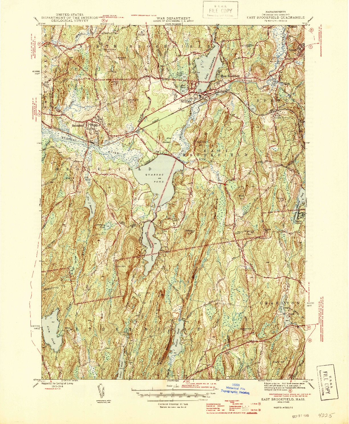USGS 1:31680-SCALE QUADRANGLE FOR EAST BROOKFIELD, MA 1946