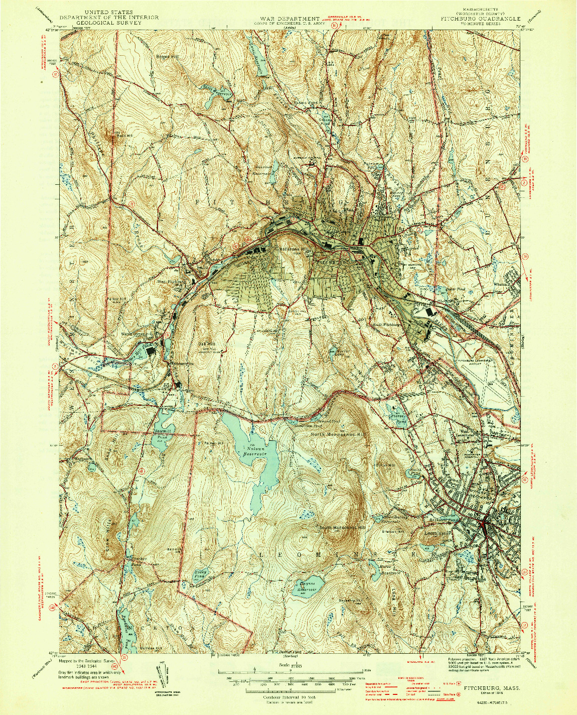 USGS 1:31680-SCALE QUADRANGLE FOR FITCHBURG, MA 1946