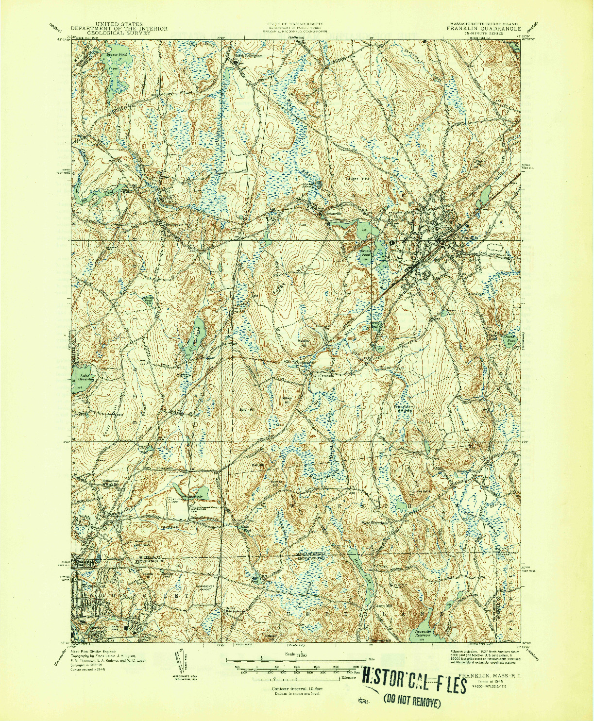USGS 1:31680-SCALE QUADRANGLE FOR FRANKLIN, MA 1946