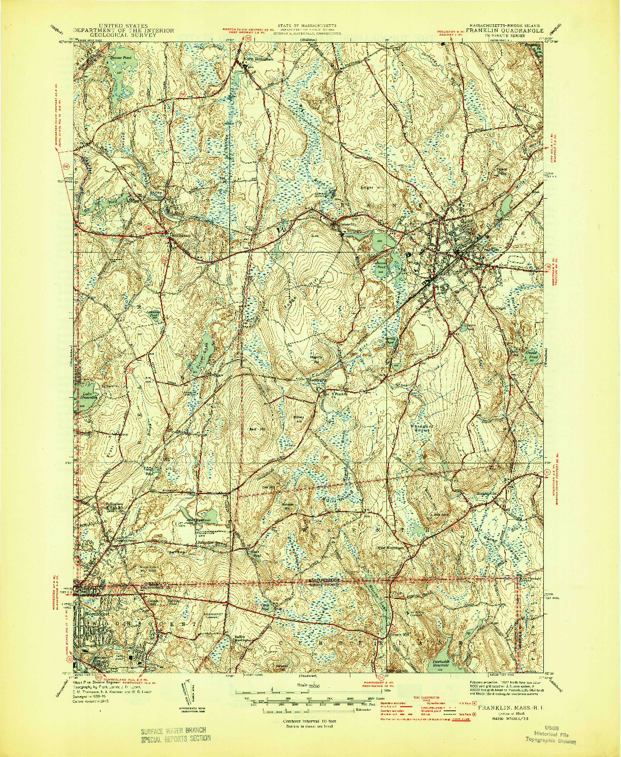USGS 1:31680-SCALE QUADRANGLE FOR FRANKLIN, MA 1946