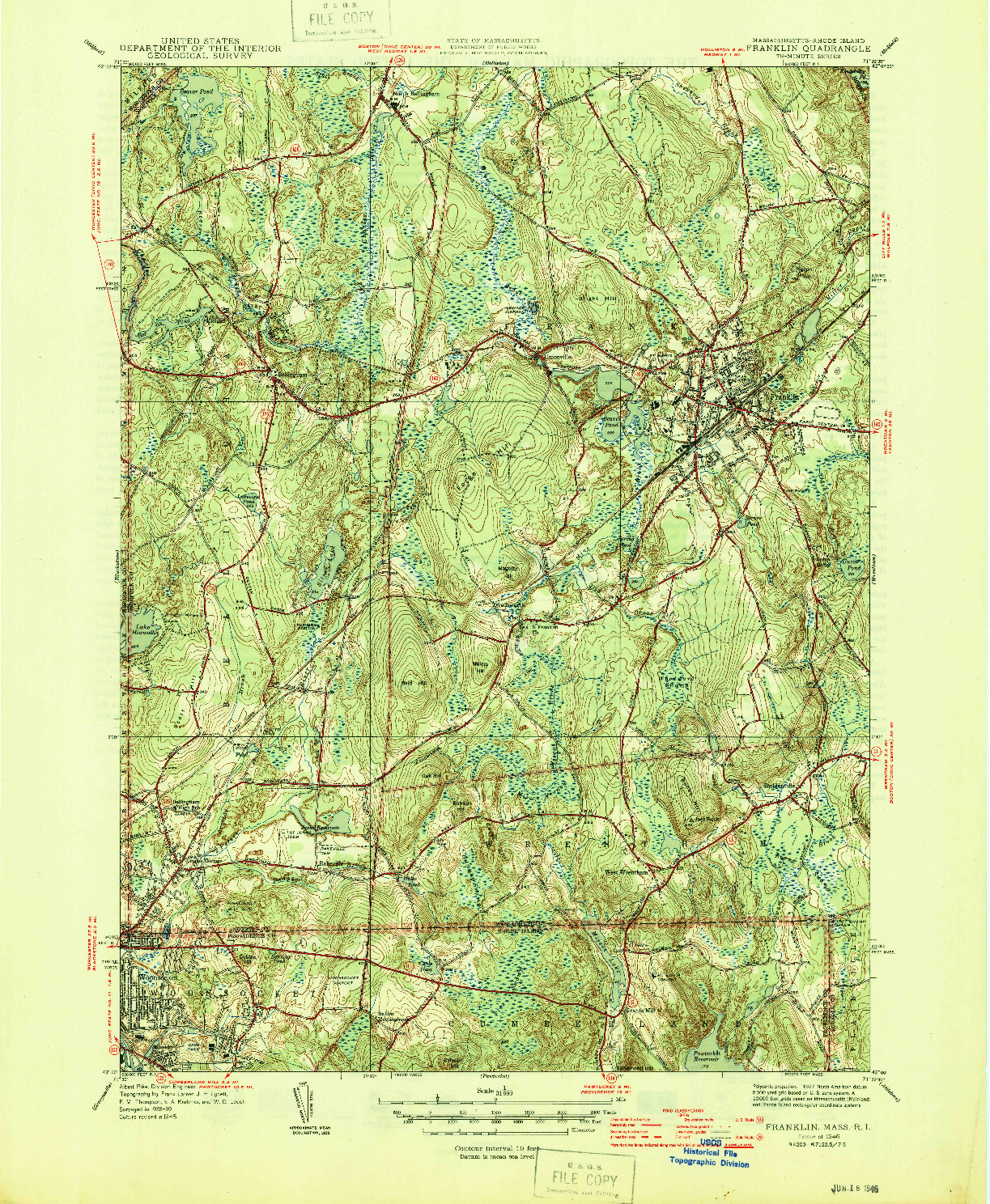 USGS 1:31680-SCALE QUADRANGLE FOR FRANKLIN, MA 1946