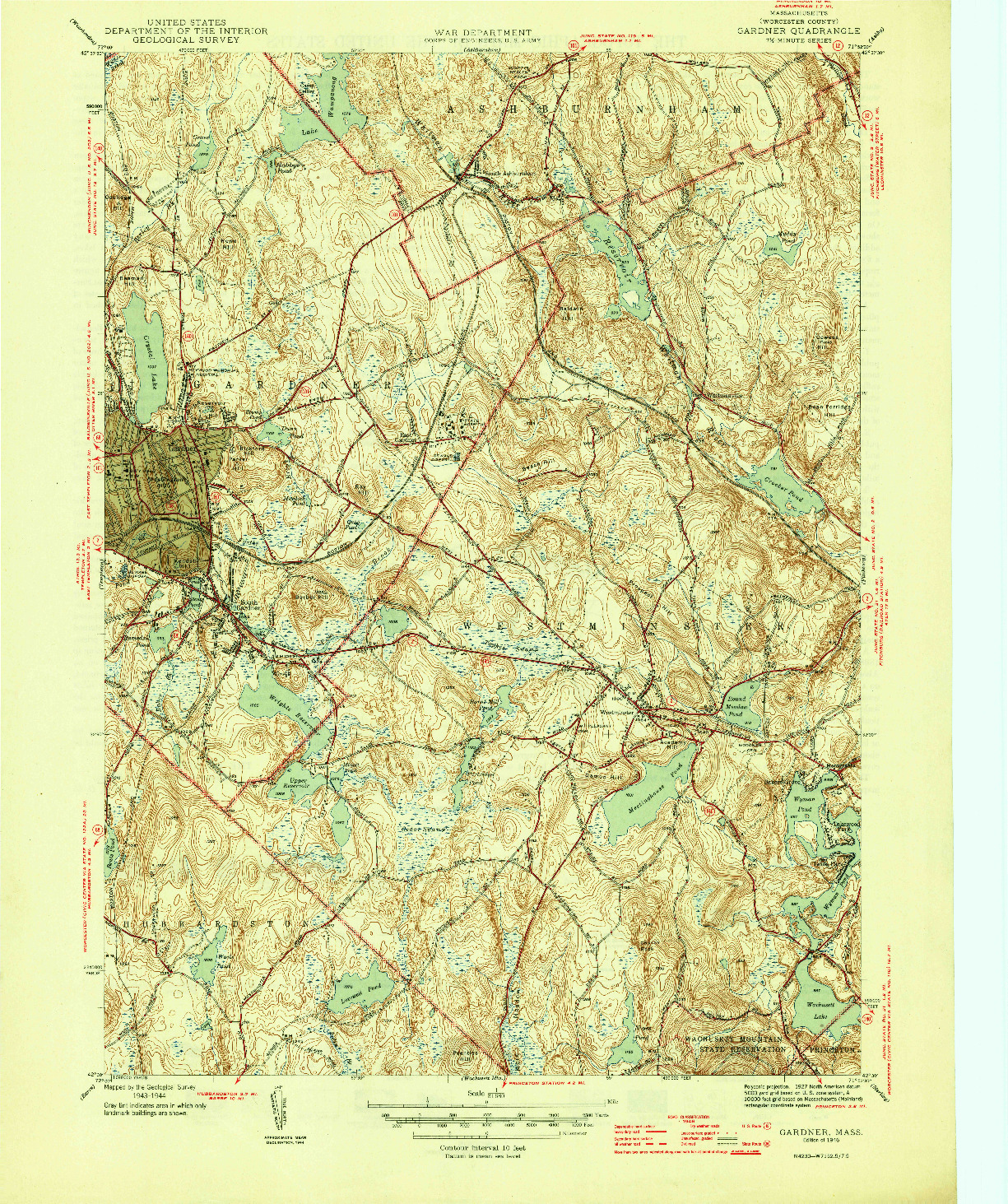 USGS 1:31680-SCALE QUADRANGLE FOR GARDNER, MA 1946