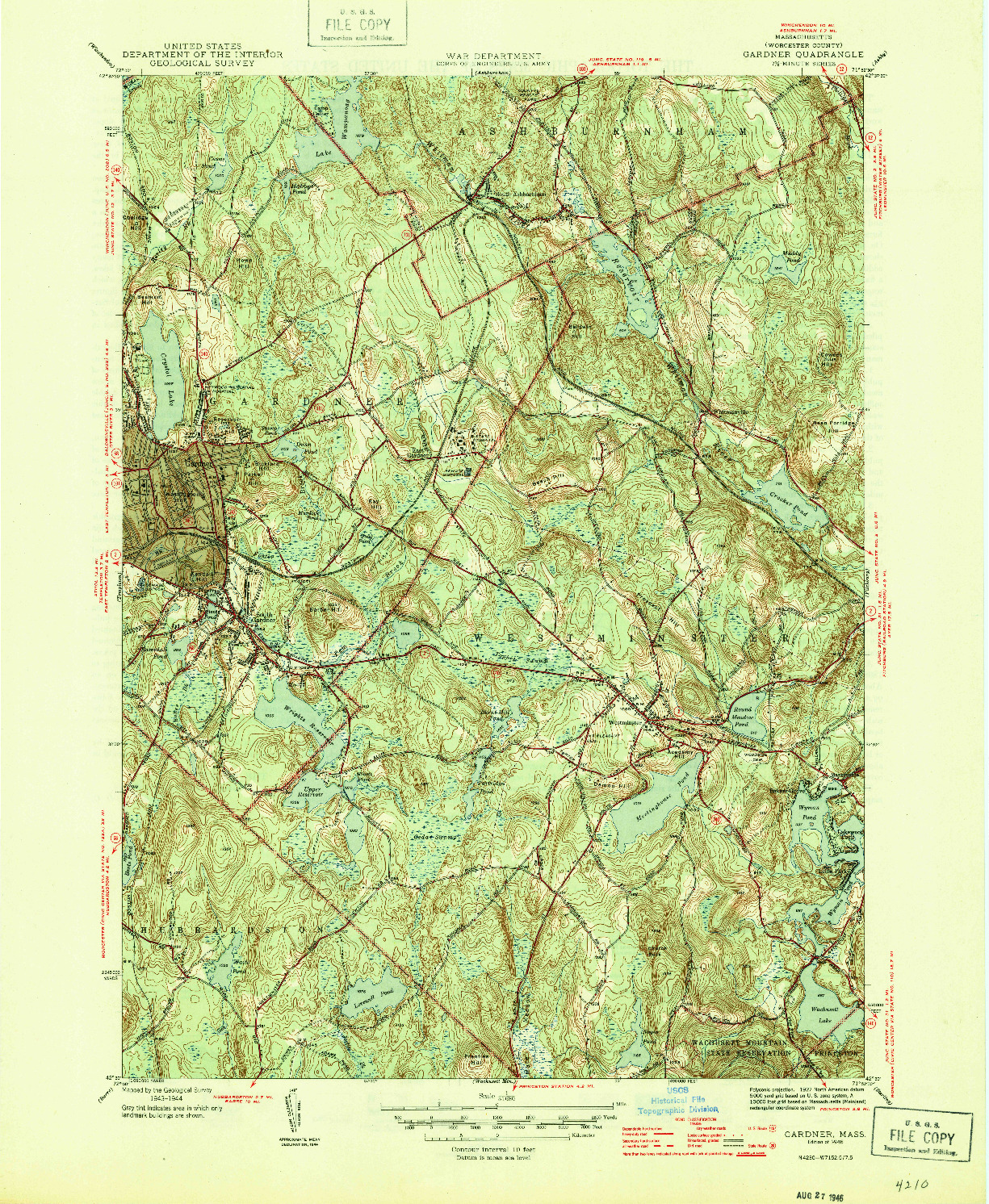 USGS 1:31680-SCALE QUADRANGLE FOR GARDNER, MA 1946