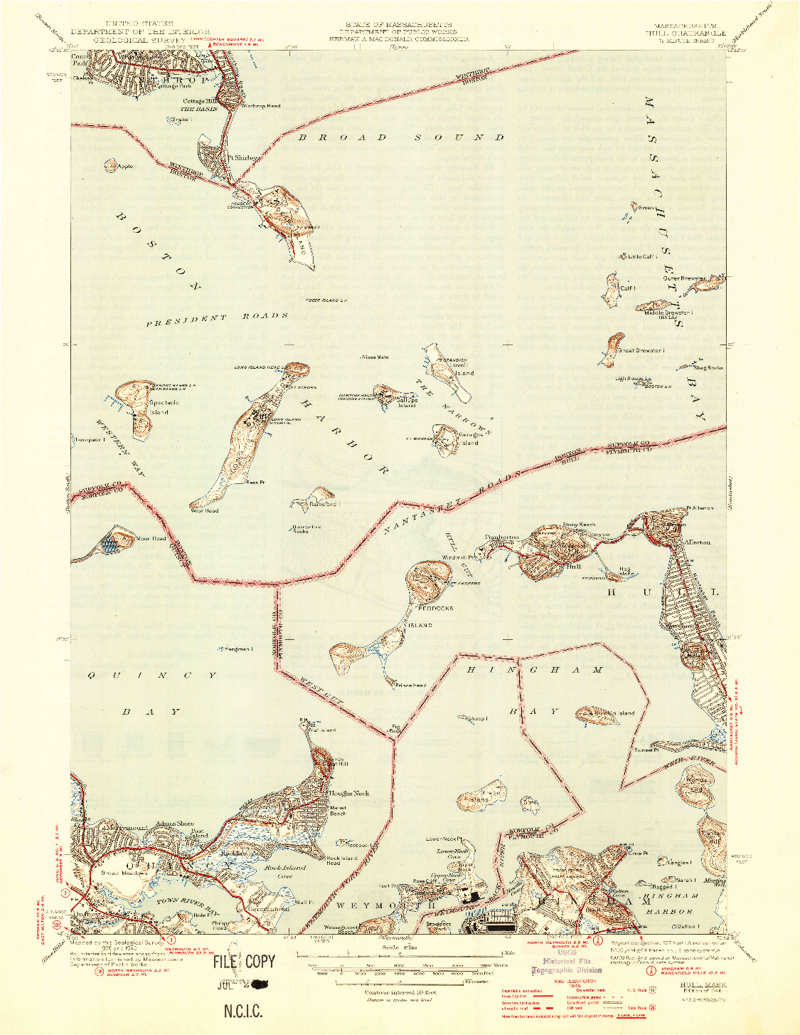 USGS 1:31680-SCALE QUADRANGLE FOR HULL, MA 1946