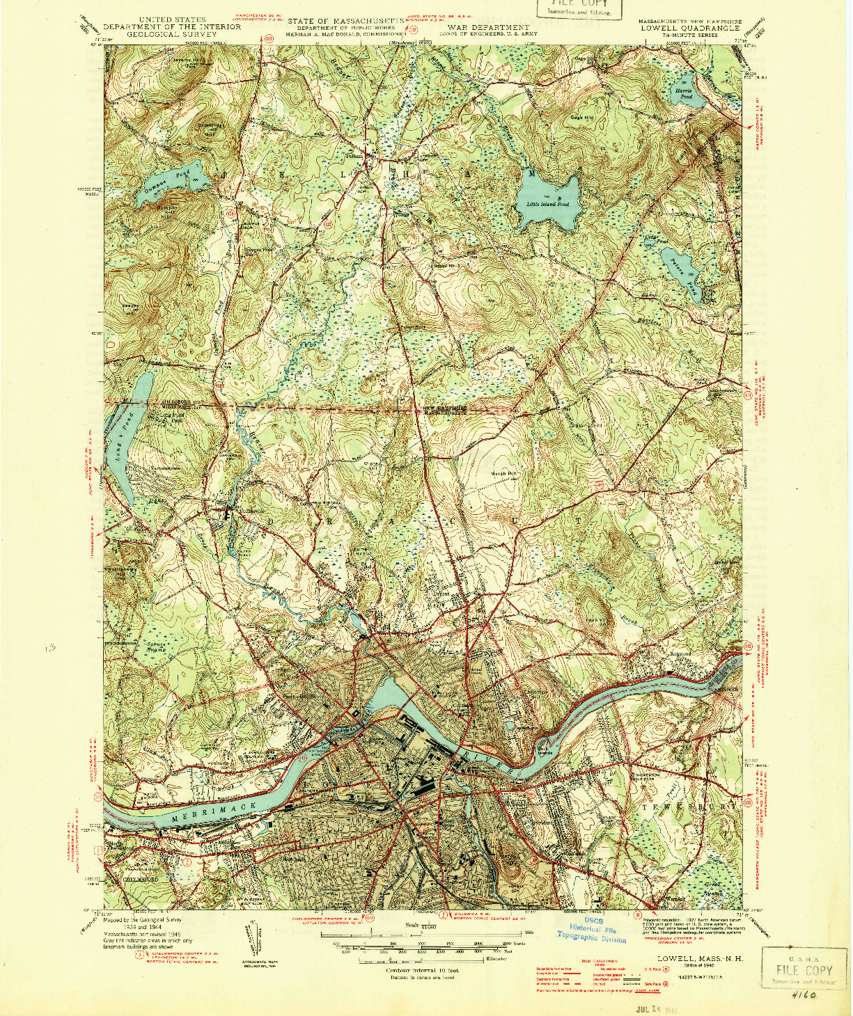 USGS 1:31680-SCALE QUADRANGLE FOR LOWELL, MA 1946