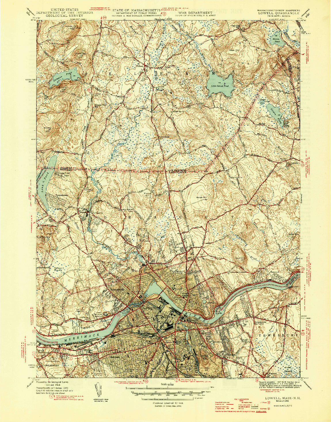 USGS 1:31680-SCALE QUADRANGLE FOR LOWELL, MA 1946