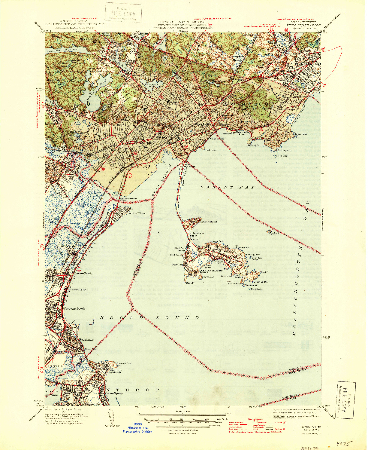 USGS 1:31680-SCALE QUADRANGLE FOR LYNN, MA 1946