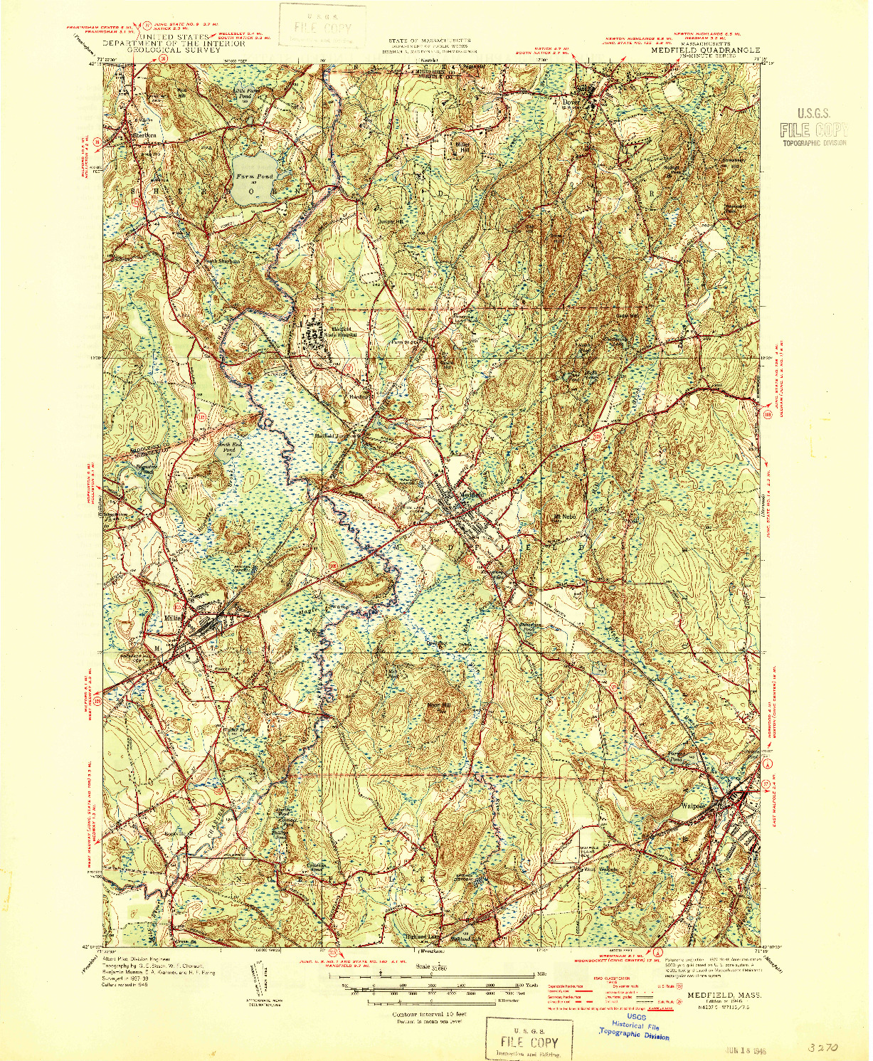USGS 1:31680-SCALE QUADRANGLE FOR MEDFIELD, MA 1946