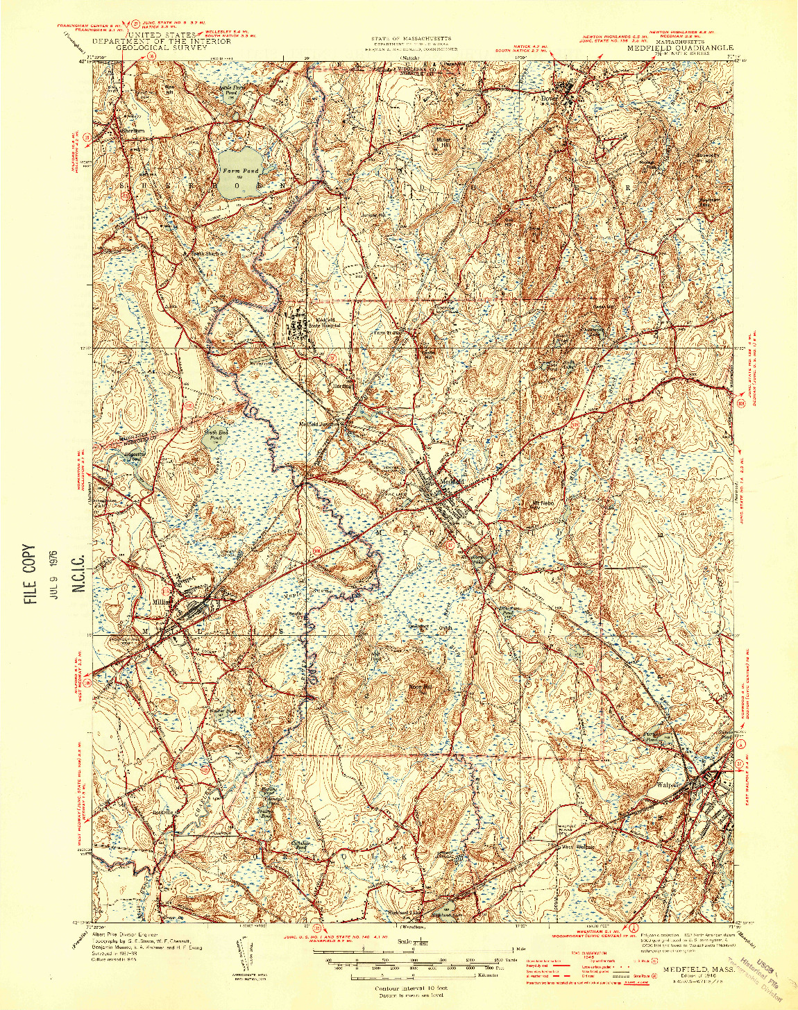 USGS 1:31680-SCALE QUADRANGLE FOR MEDFIELD, MA 1946