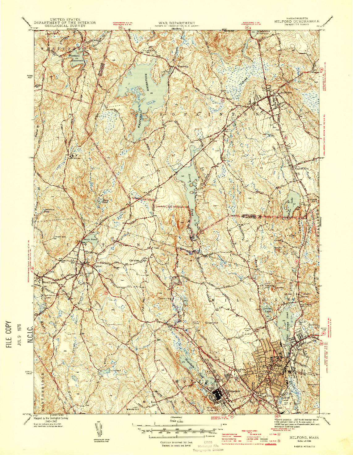 USGS 1:31680-SCALE QUADRANGLE FOR MILFORD, MA 1946