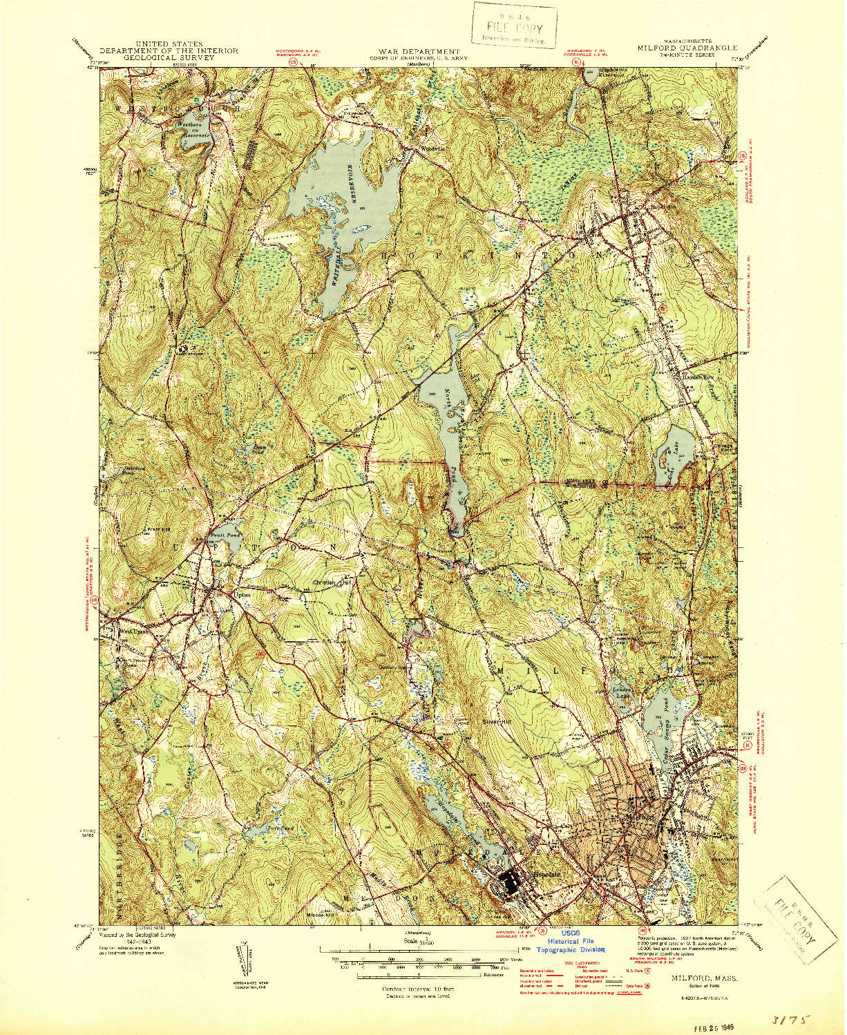 USGS 1:31680-SCALE QUADRANGLE FOR MILFORD, MA 1946